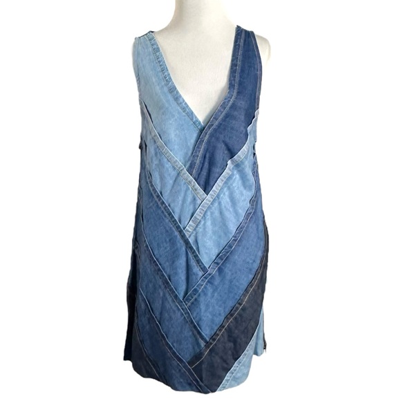 Free People Bohemian 70s Patches Of Denim Mini Dress XS NWT Patchwork Fall Retro - Picture 8 of 16